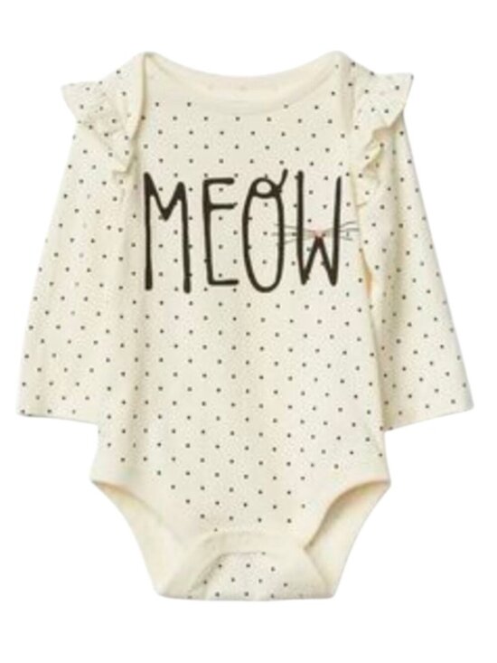 GAP Other - GAP Baby (12-18 Months) Cream/Black Polka Dot "MEOW" Bodysuit/Onesie